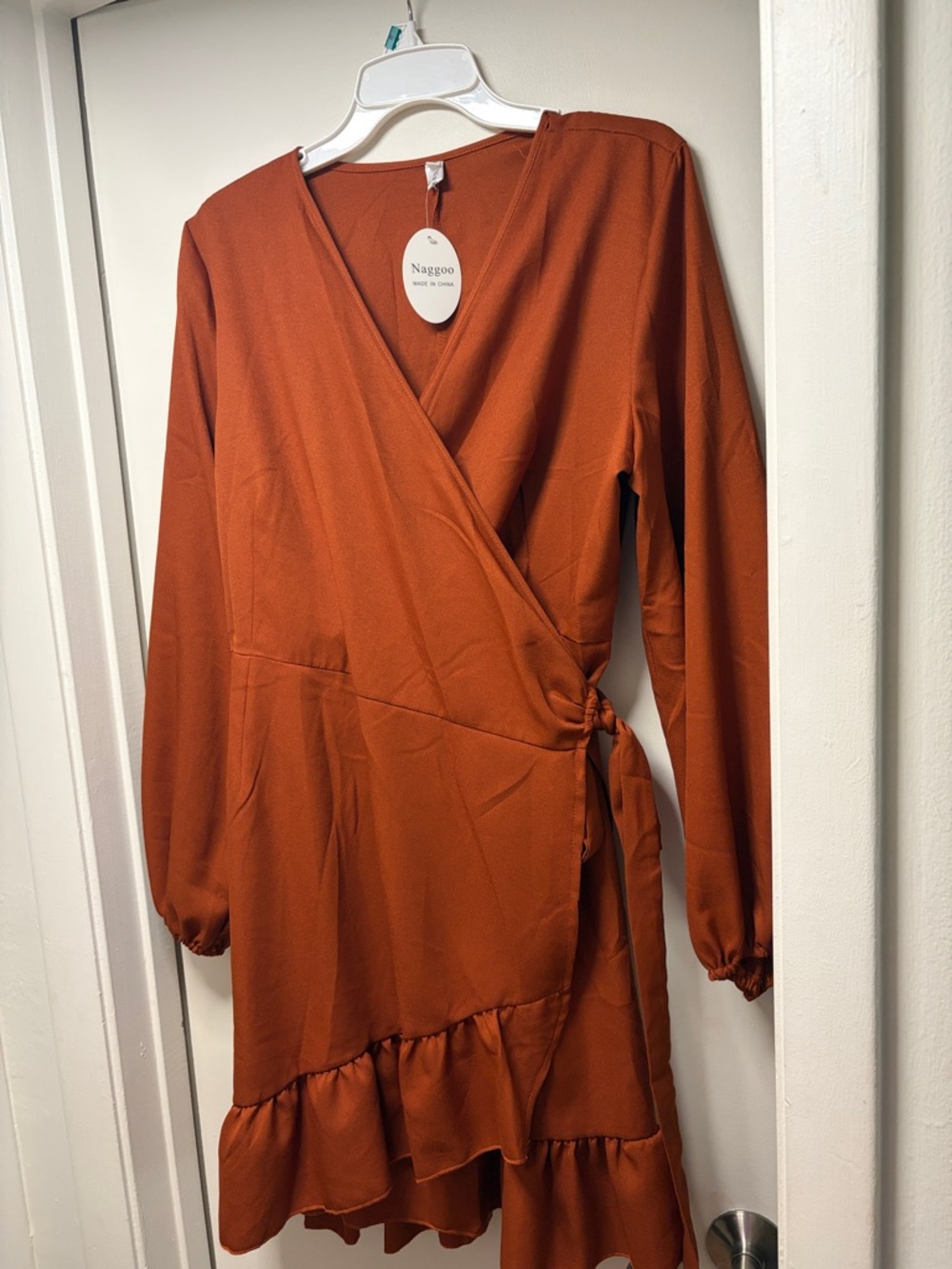 Naggoo Burnt Orange Long-Sleeve Wrap Dress